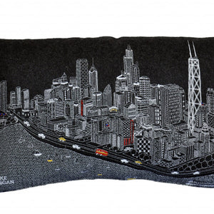 24" Black Chicago Nighttime Skyline Lumbar Decorative Pillow
