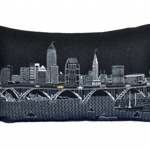 24" Black Cleveland Nighttime Skyline Lumbar Decorative Pillow