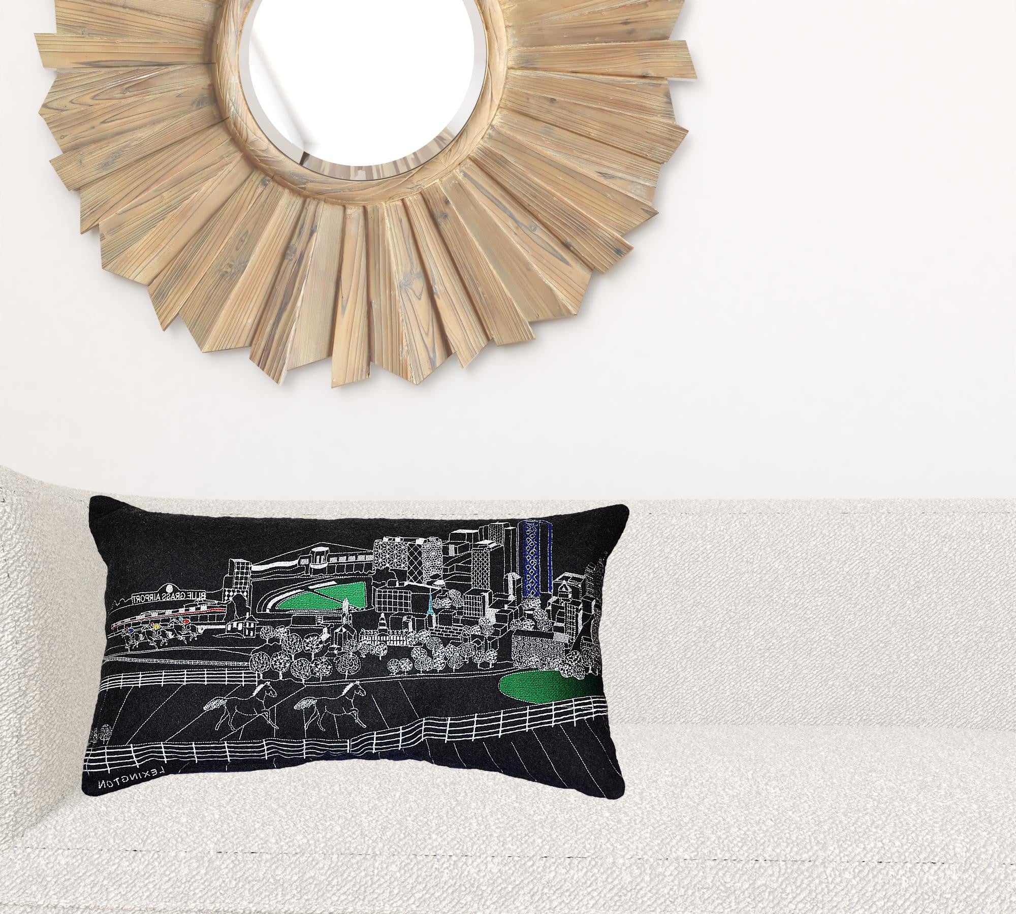 24" Black Lexington Nighttime Skyline Lumbar Decorative Pillow