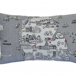 24" White Michigan Lower Peninsula Daylight Skyline Lumbar Decorative Pillow