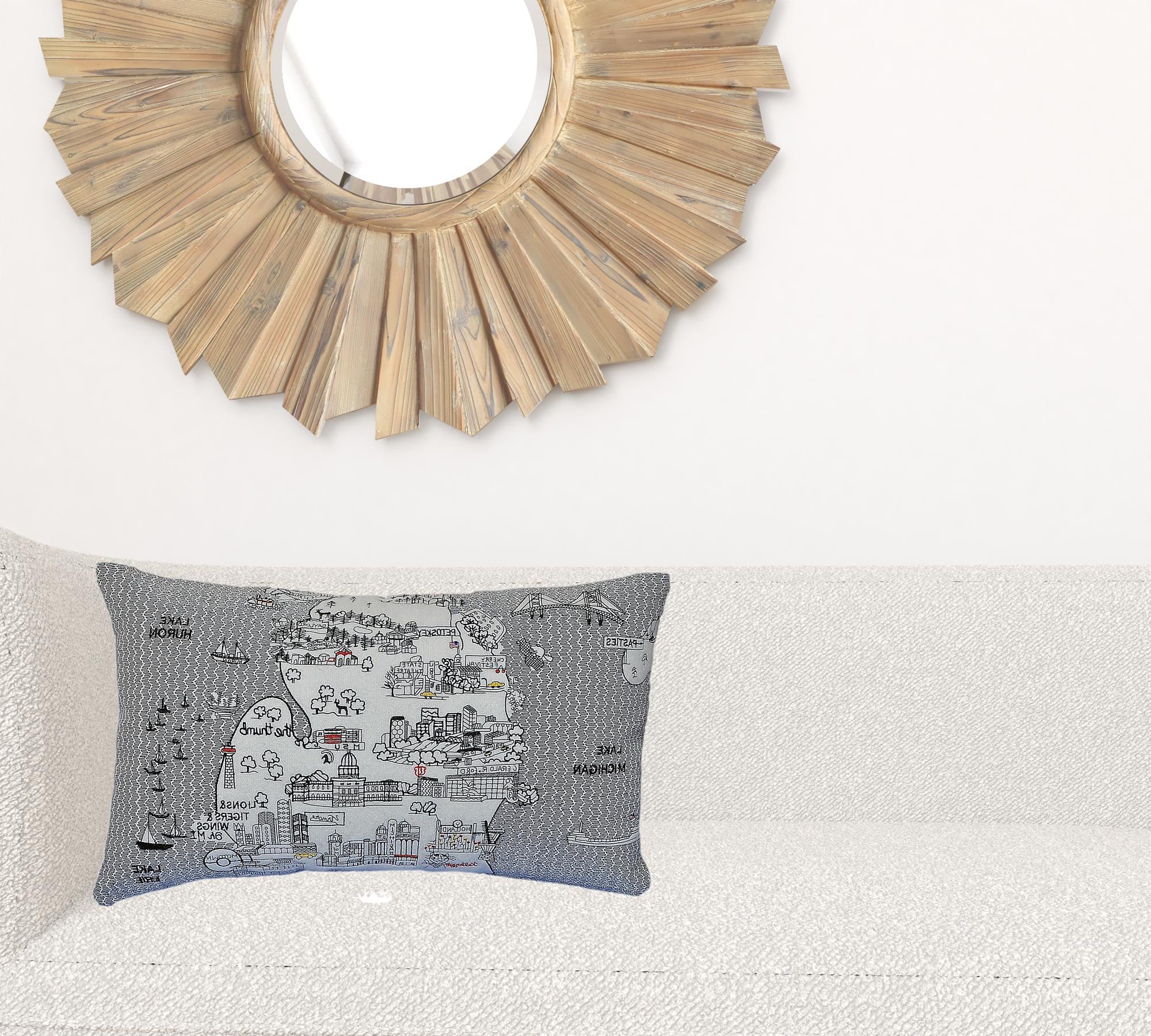 24" White Michigan Lower Peninsula Daylight Skyline Lumbar Decorative Pillow