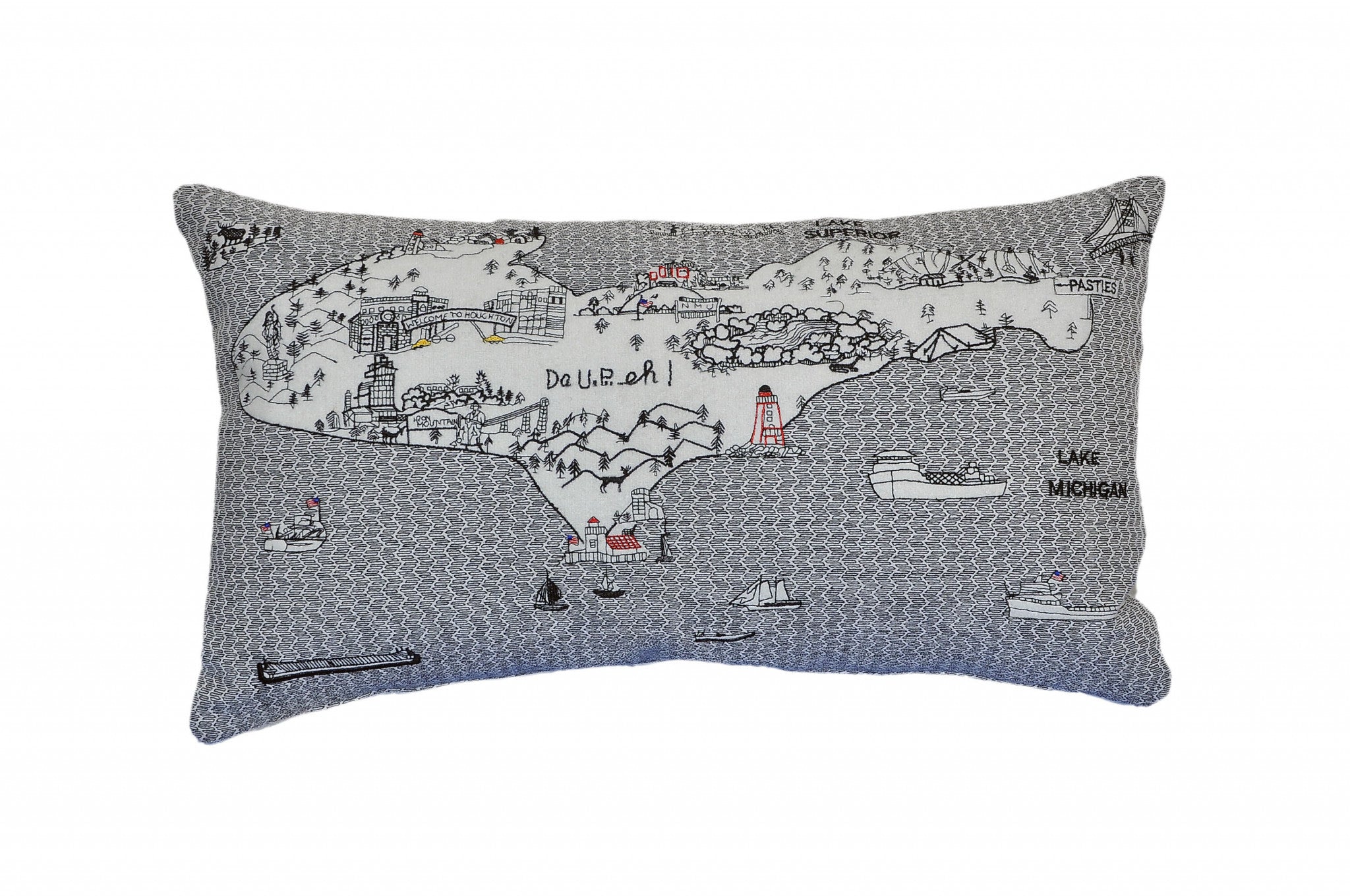 24 英寸白色密歇根上半島日光天際線腰枕裝飾枕頭
