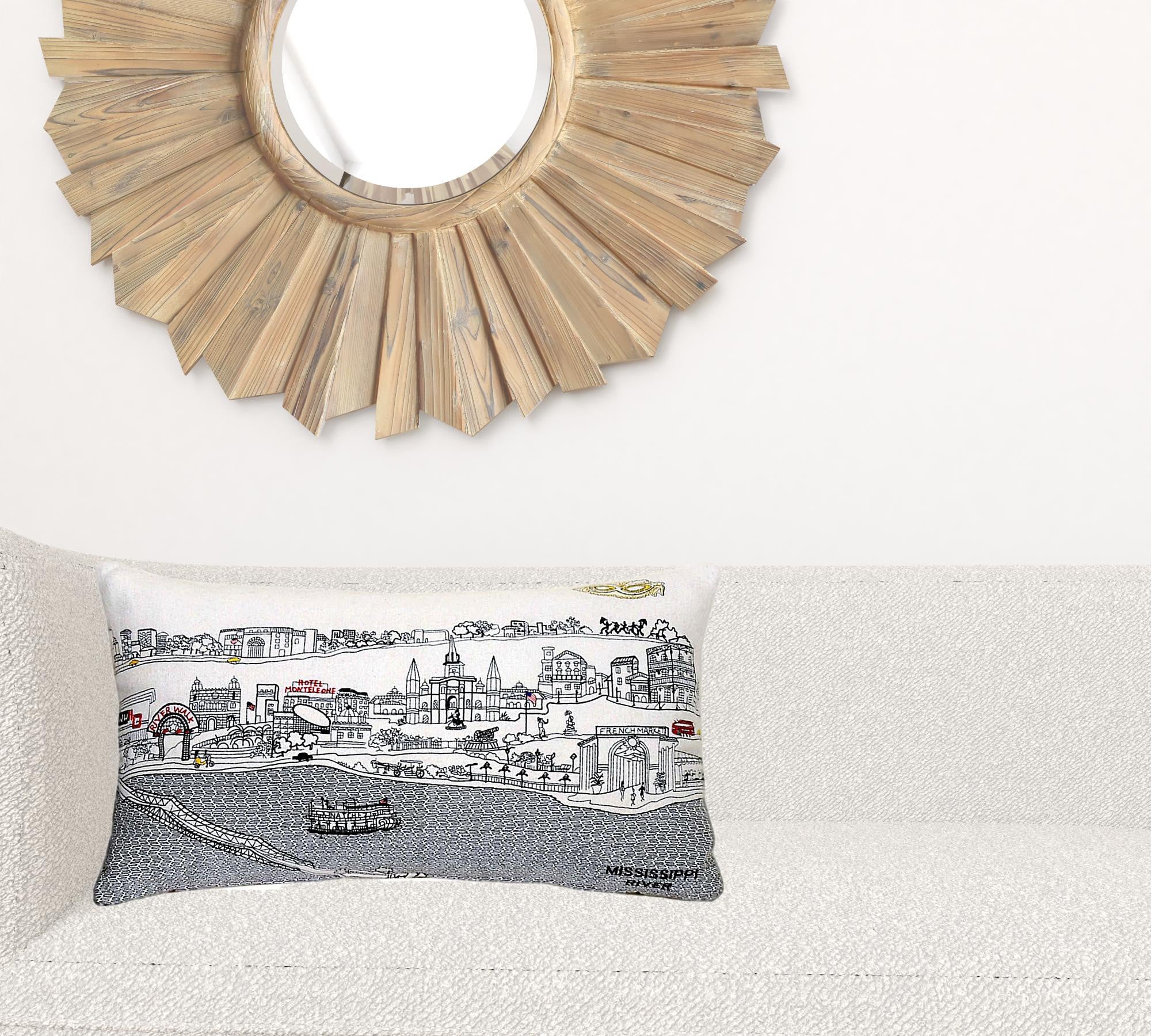 24" White New Orleans Daylight Skyline Lumbar Decorative Pillow
