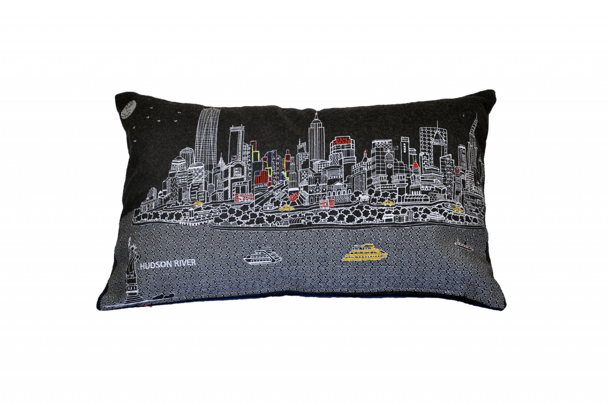 Almohada decorativa lumbar de 24" en blanco y negro NYC Nighttime Skyline