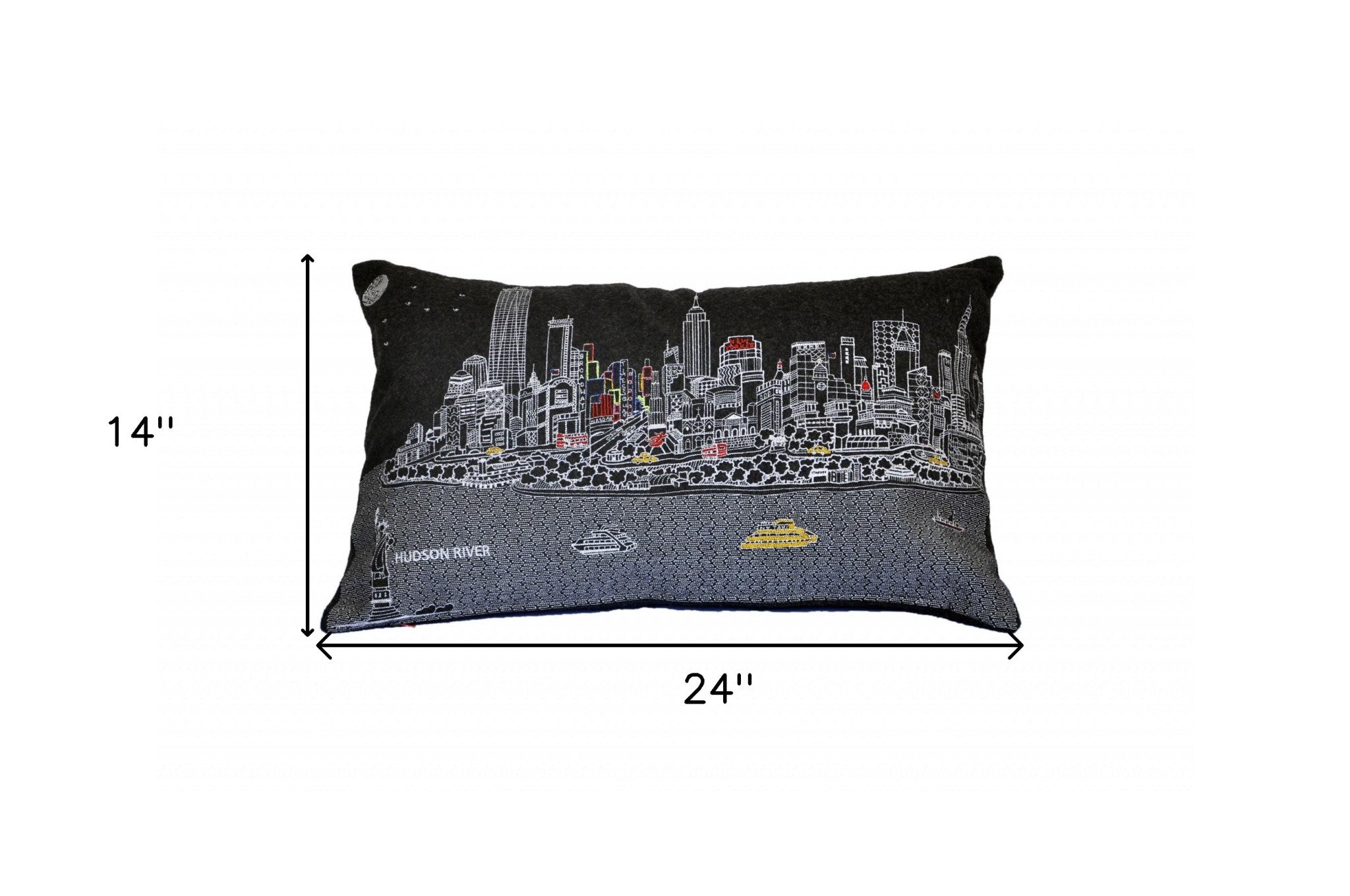Almohada decorativa lumbar de 24" en blanco y negro NYC Nighttime Skyline