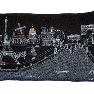 Almohada decorativa lumbar estándar de 24 "en blanco y negro de París Nighttime Skyline