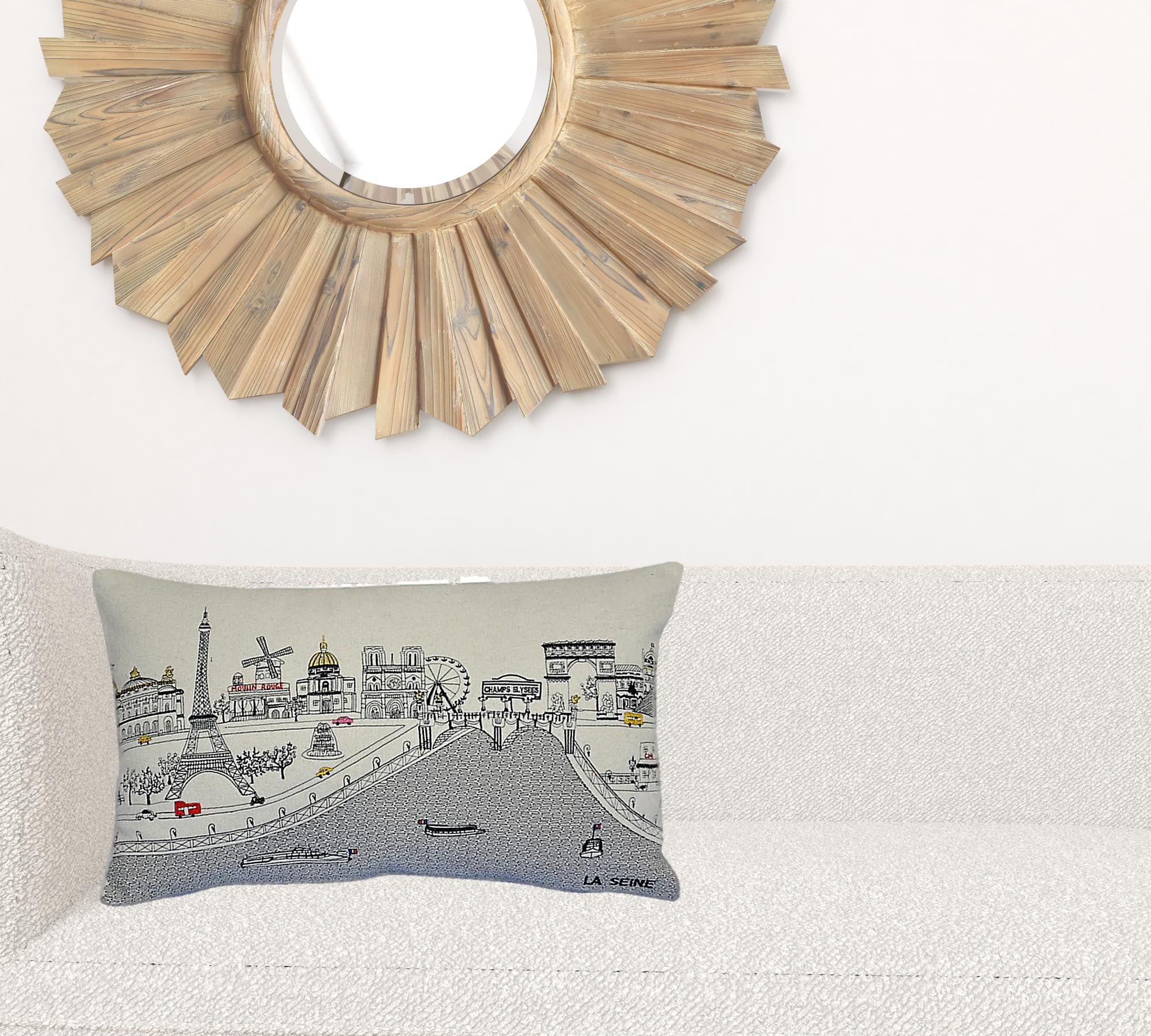 24" White Paris Daylight Skyline Lumbar Decorative Pillow