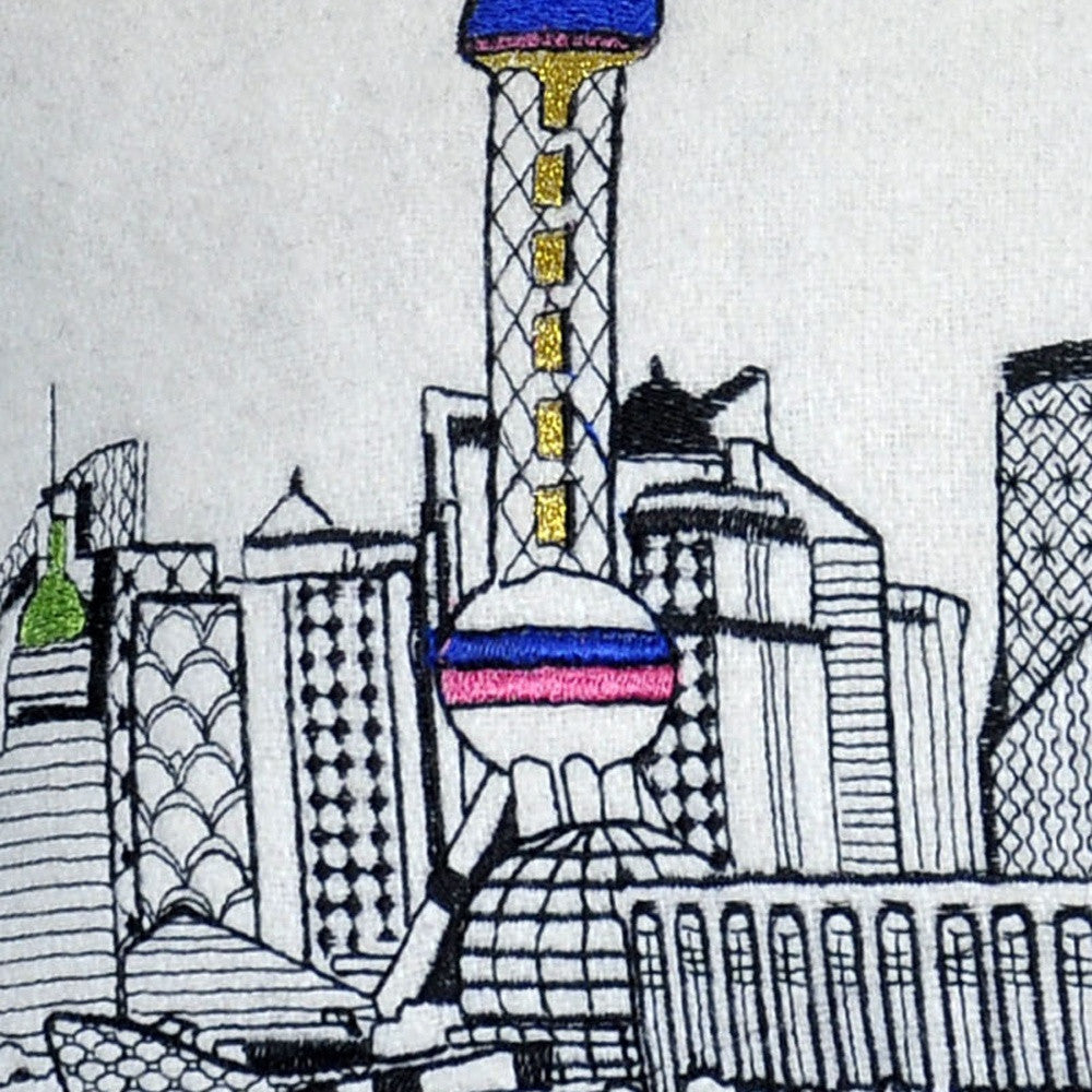 24" White Shanghai  Daylight Skyline Lumbar Decorative Pillow