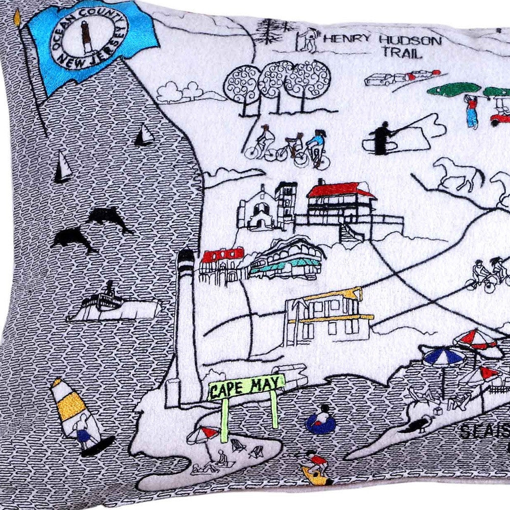 35" White South Jersey Shore Daylight Skyline Lumbar Decorative Pillow