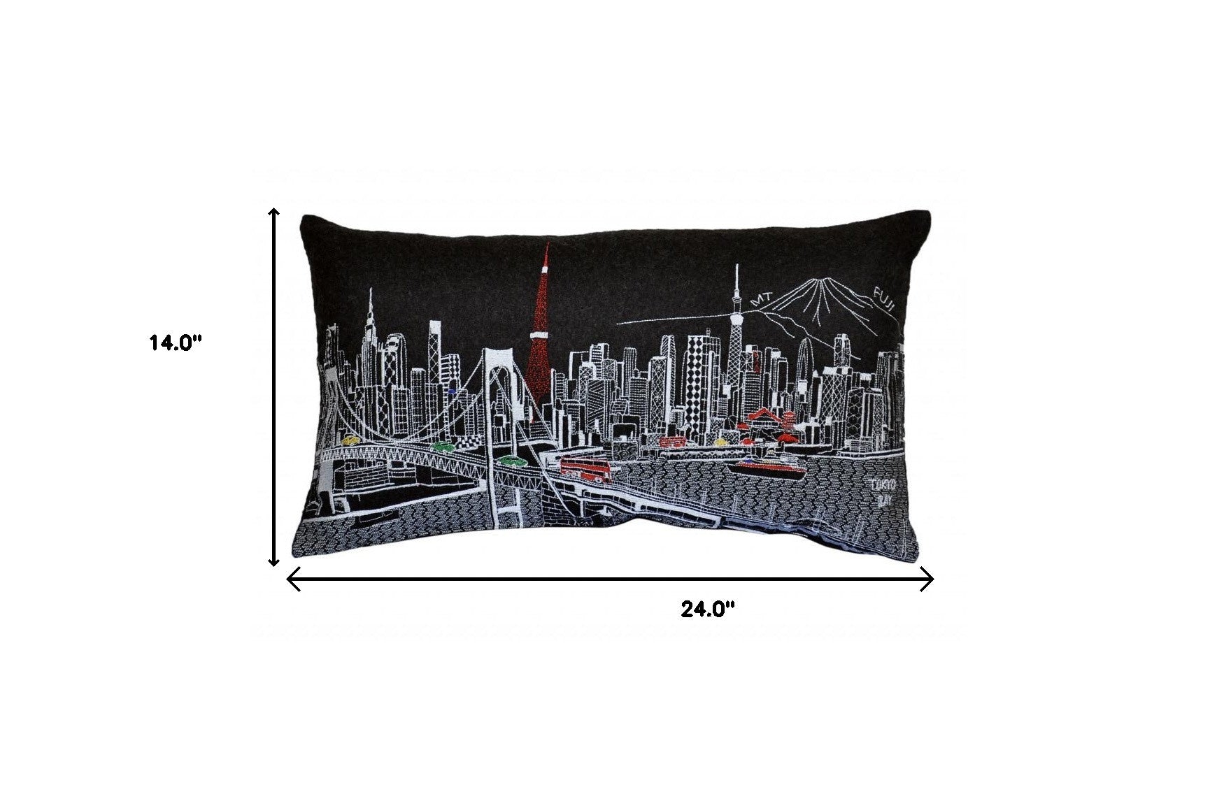 24" Black Tokyo Nighttime Skyline Lumbar Decorative Pillow