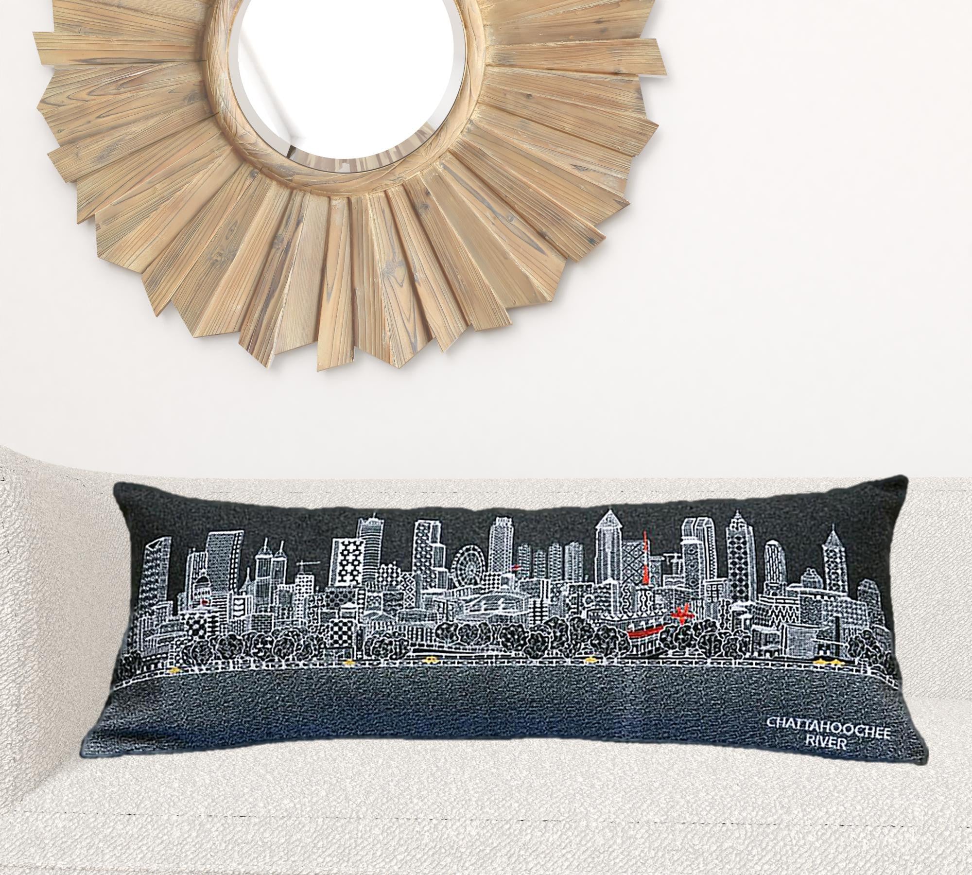 35" Black Atlanta Nighttime Skyline Lumbar Decorative Pillow