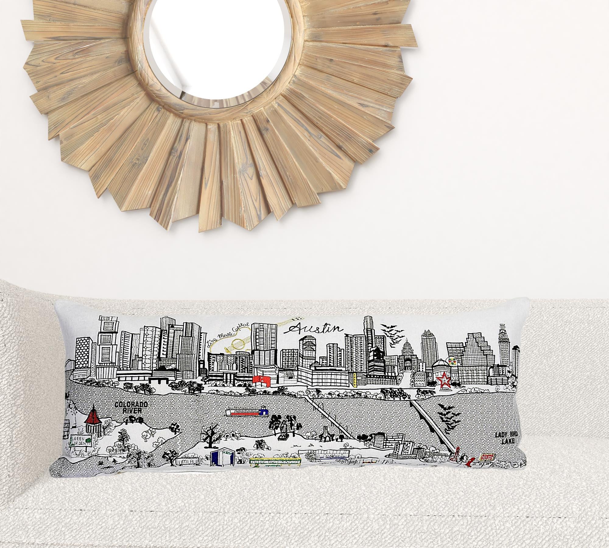 35" White Austin Daylight Skyline Lumbar Decorative Pillow