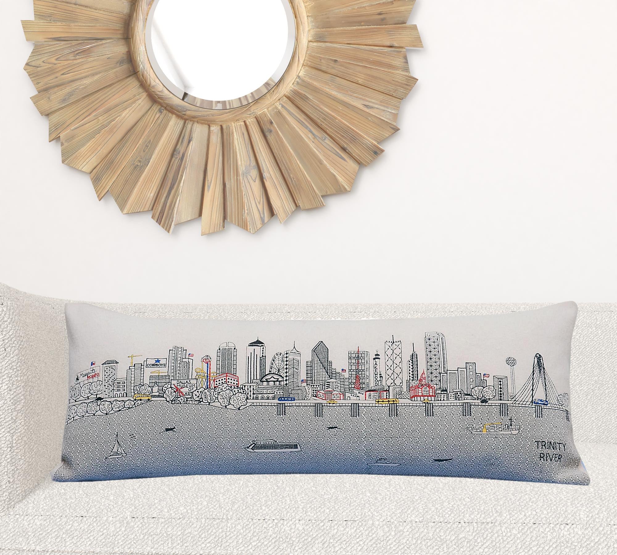 35" White Dallas Daylight Skyline Lumbar Decorative Pillow