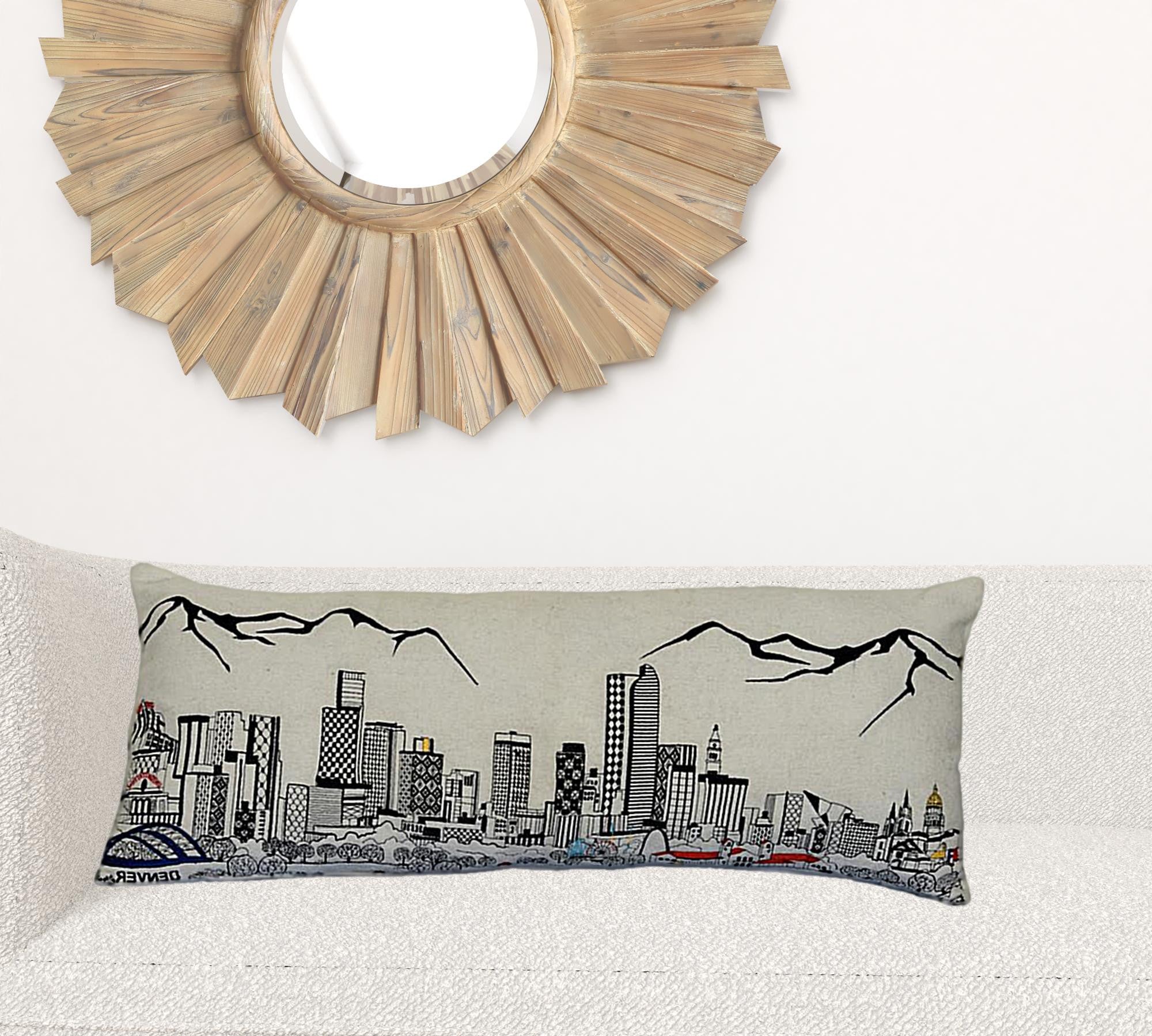 35" White Denver Daylight Skyline Lumbar Decorative Pillow
