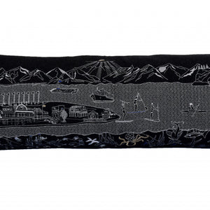 35" Black Homer Spit Nighttime Skyline Lumbar Decorative Pillow