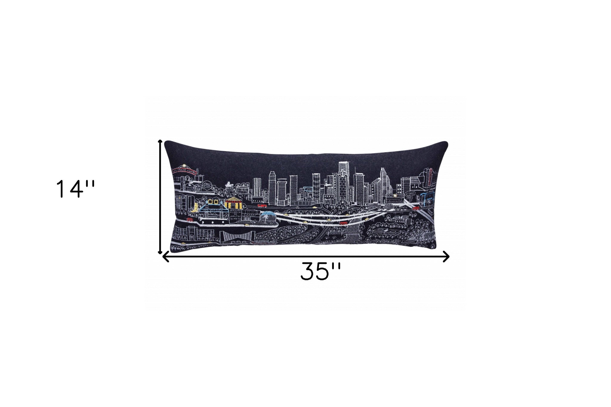 Cojín decorativo lumbar de 35 pulgadas con horizonte nocturno de Houston, color negro