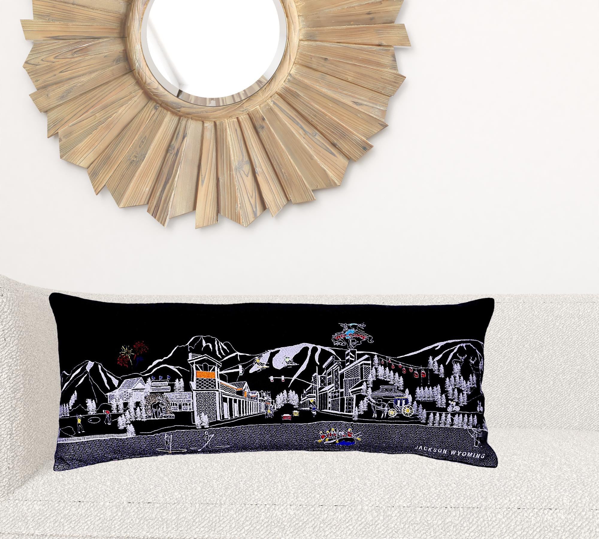 35" Black Jackson Nighttime Skyline Lumbar Decorative Pillow