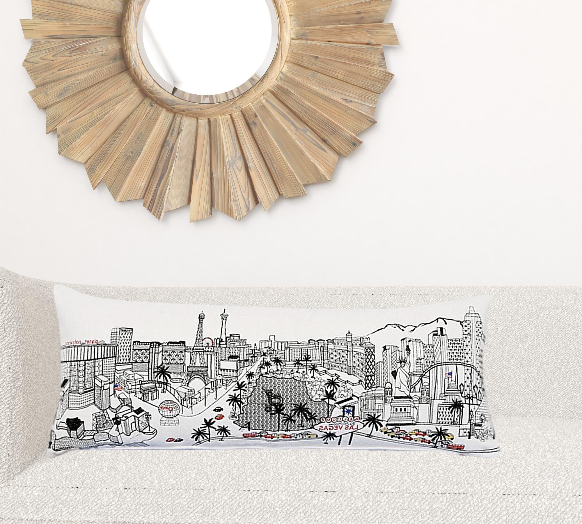 35" White as Vegas Daylight Skyline Lumbar Decorative Pillow