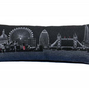 35" Black and White London Nighttime Skyline Lumbar Decorative Pillow