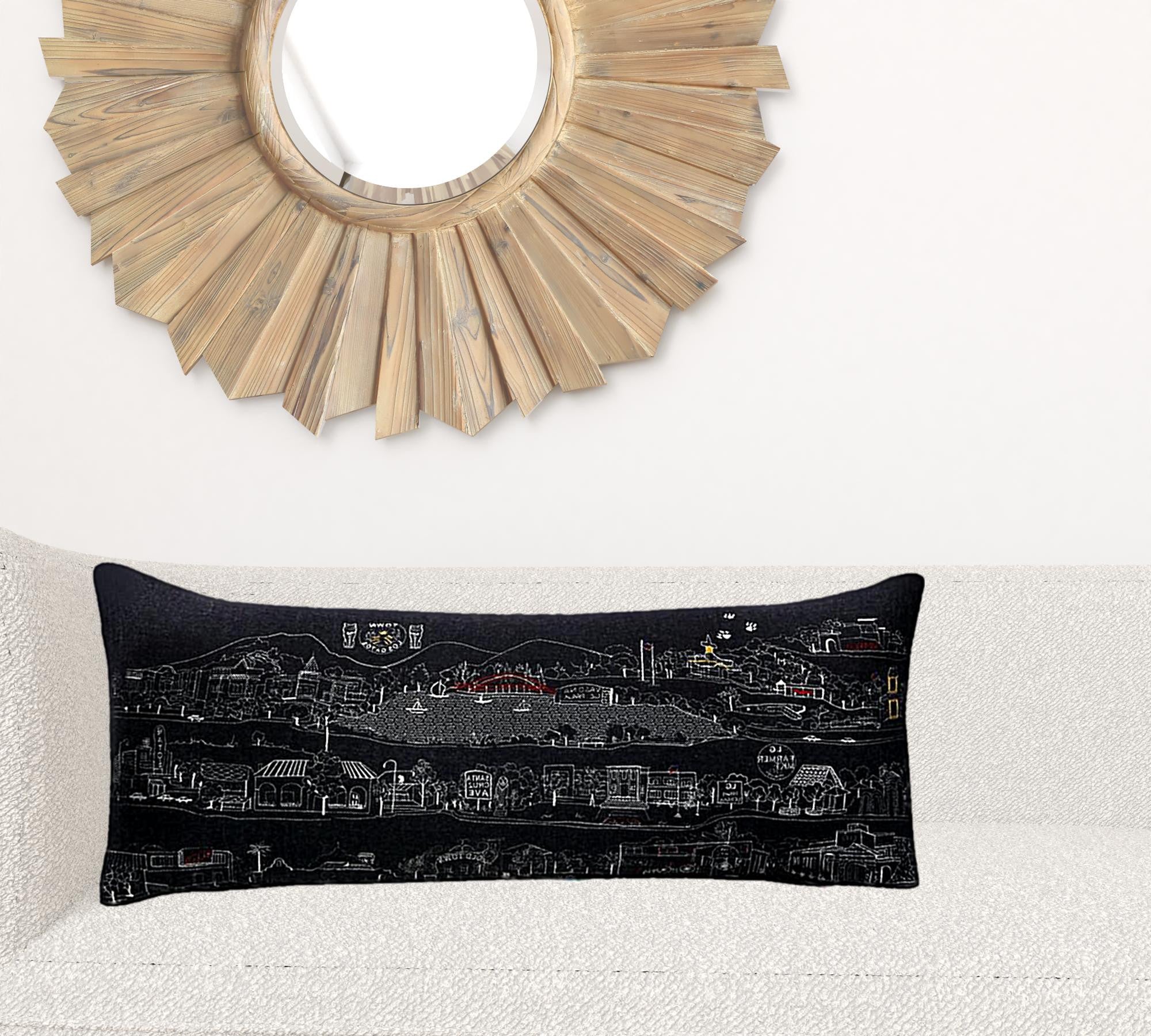 35" Black Los Gatos Nighttime Skyline Lumbar Decorative Pillow