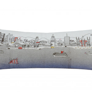 Cojín decorativo lumbar de 35 pulgadas con diseño de horizonte de luz diurna de Los Ángeles, color blanco