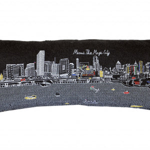 35" Black Miami Nighttime Skyline Lumbar Decorative Pillow