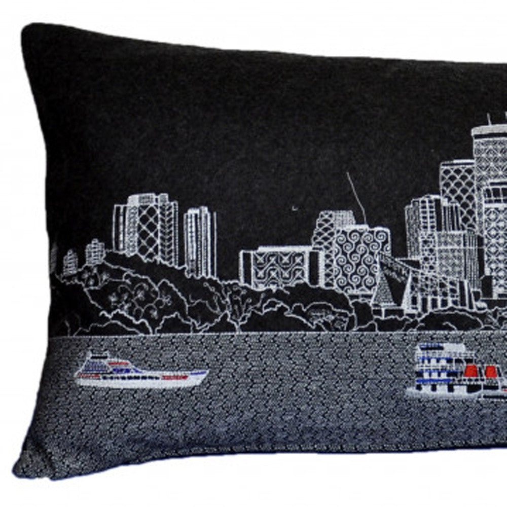 Black Minneapolis Nighttime Skyline Lumbar Decorative Pillow 35"