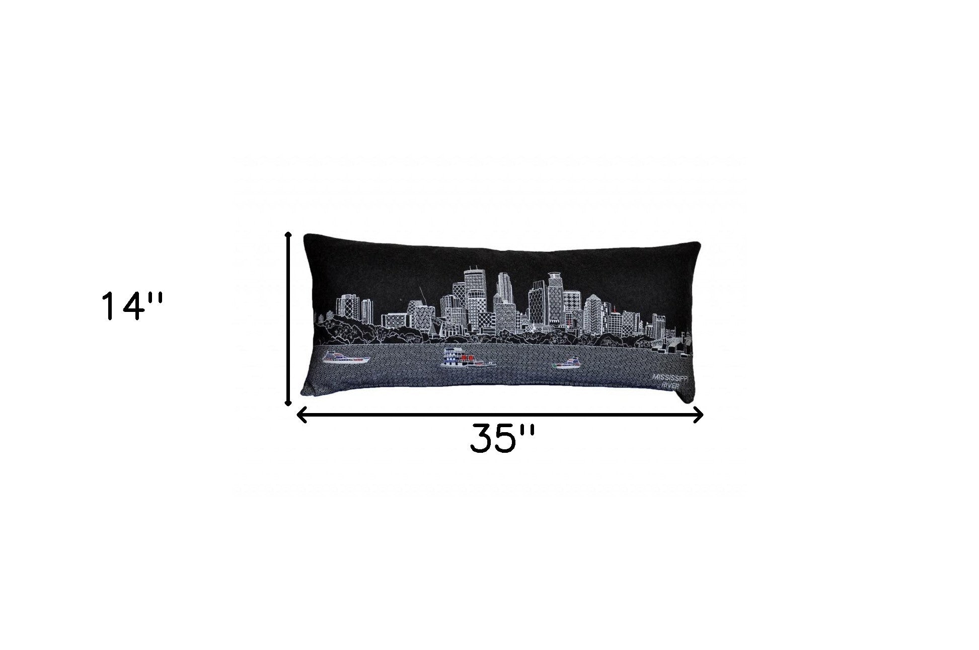 Black Minneapolis Nighttime Skyline Lumbar Decorative Pillow 35"