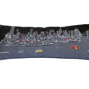 Black and White NYC Night time Skyline Standard Lumbar Decorative Pillow 35"