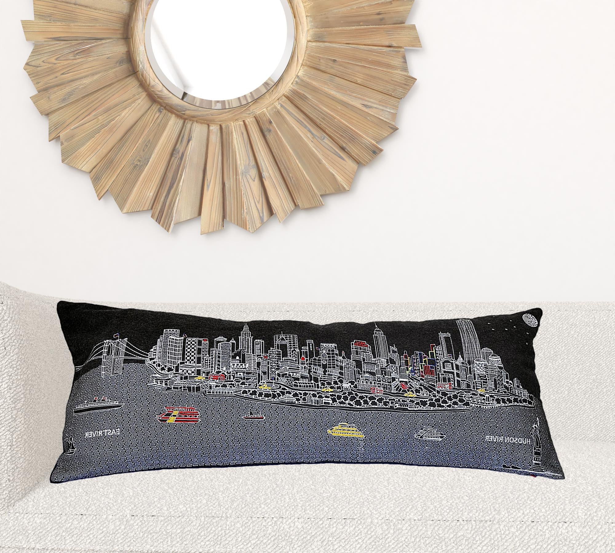Black and White NYC Night time Skyline Standard Lumbar Decorative Pillow 35"
