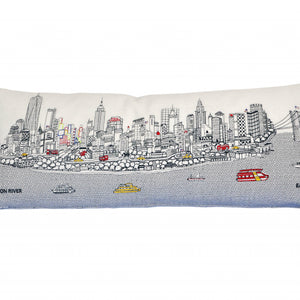 35" White NYC Daylight Skyline Lumbar Decorative Pillow