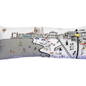 35" White Ocean City Maryland Daylight Skyline Lumbar Decorative Pillow