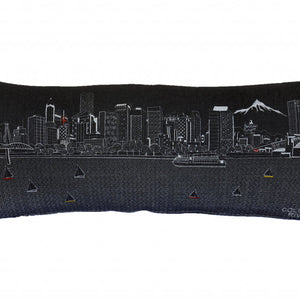 35" Black Portland Nighttime Skyline Lumbar Decorative Pillow