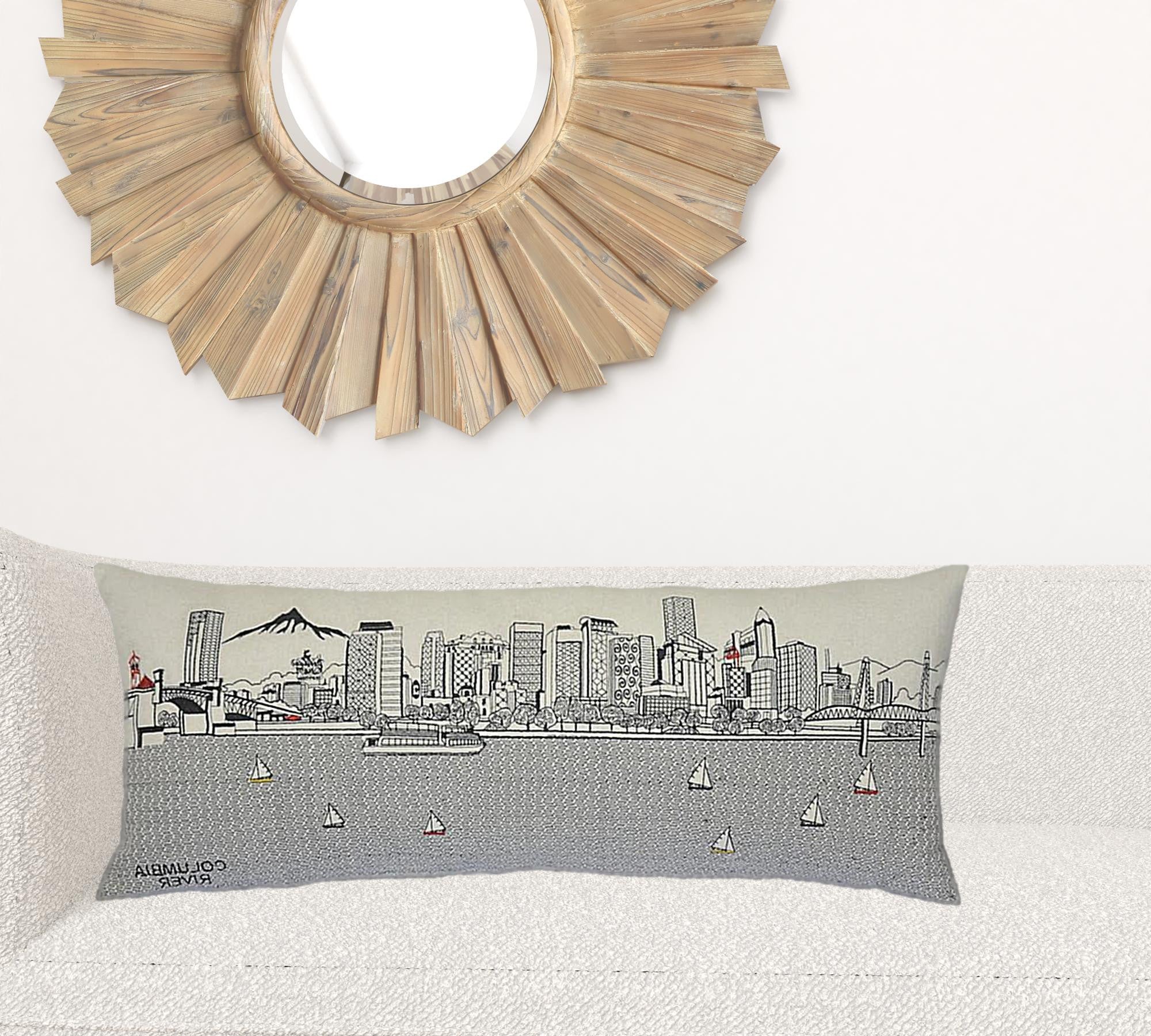 35" White Portland Daylight Skyline Lumbar Decorative Pillow