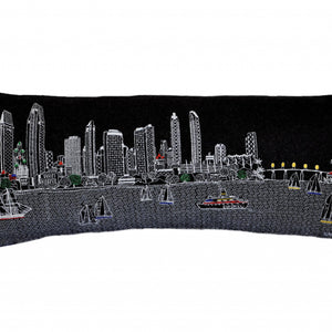 35" Black San Diego Nighttime Skyline Lumbar Decorative Pillow