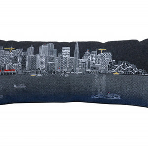35" Black San Francisco Nighttime Skyline Lumbar Decorative Pillow