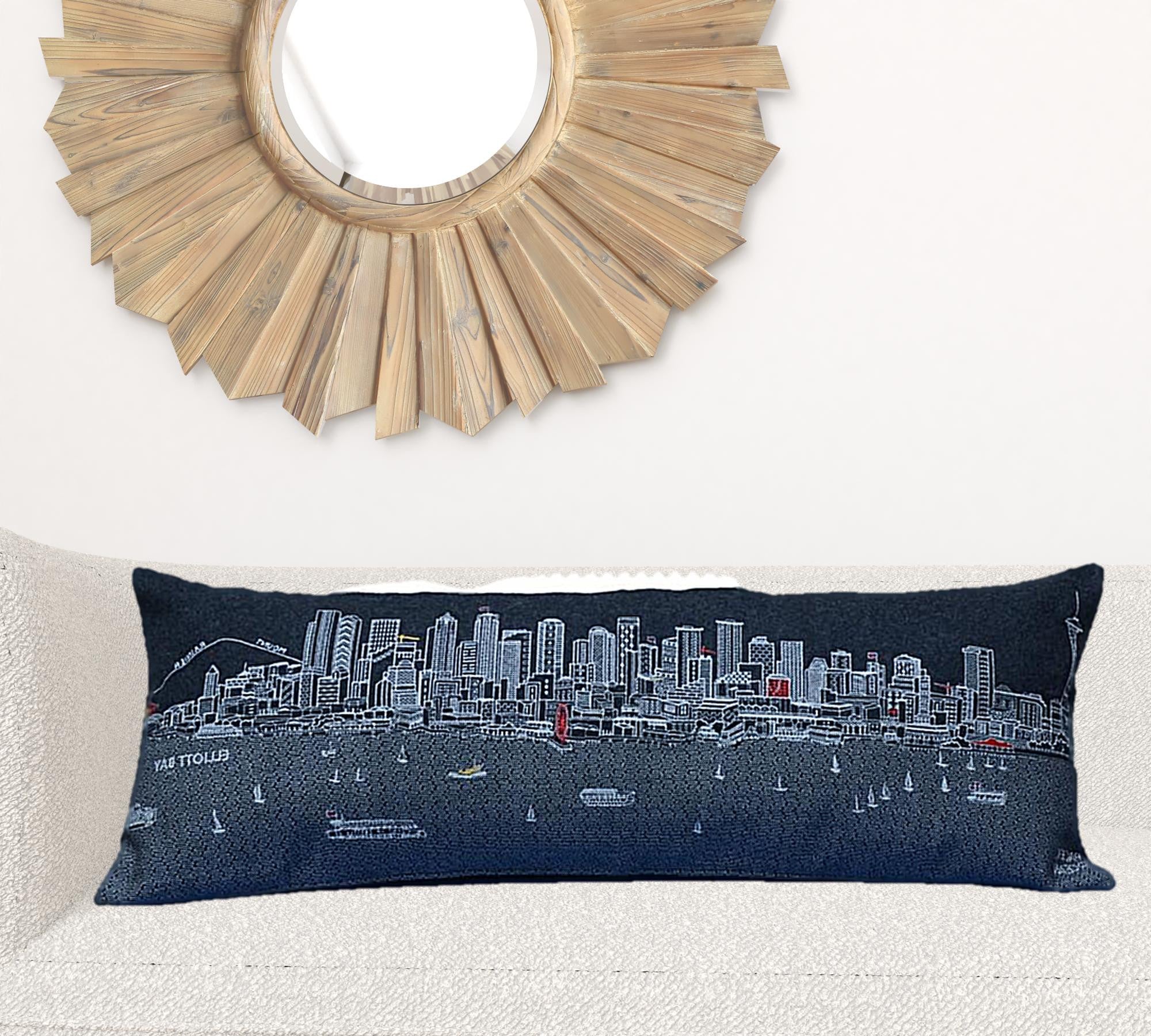 35" Black Seattle Nighttime Skyline Lumbar Decorative Pillow