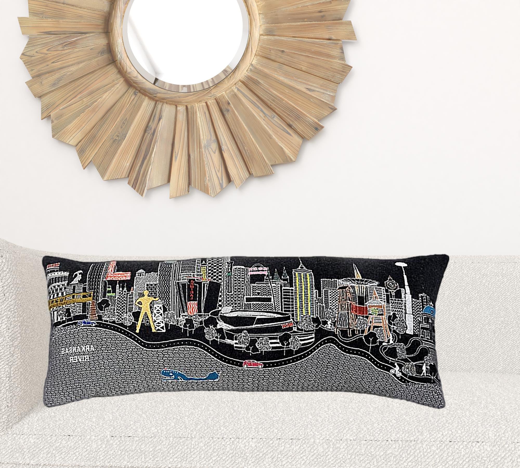 35" Black Tulsa Nighttime Skyline Lumbar Decorative Pillow