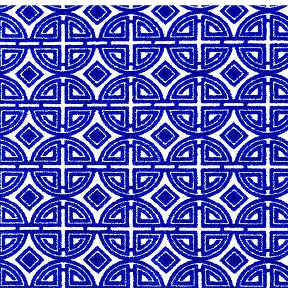 2' X 4' Cobalt Blue And White Geometric Washable Non Skid Area Rug