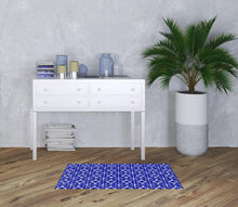 2' X 4' Cobalt Blue And White Geometric Washable Non Skid Area Rug