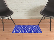 2' X 3' Cobalt Blue And White Geometric Tufted Washable Non Skid Area Rug
