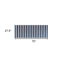 2' X 6' Navy And Sand Striped Tufted Washable Non Skid Area Rug