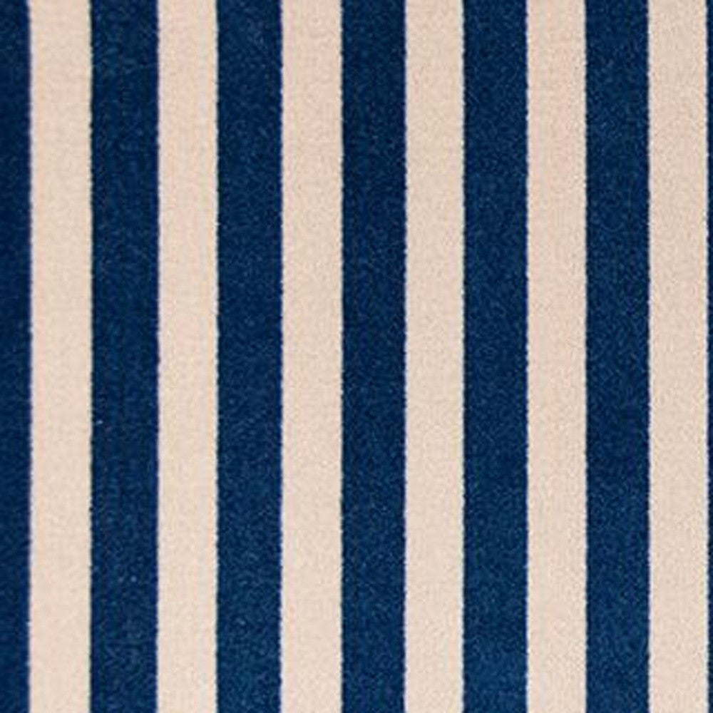 2' X 6' Navy And Sand Striped Tufted Washable Non Skid Area Rug