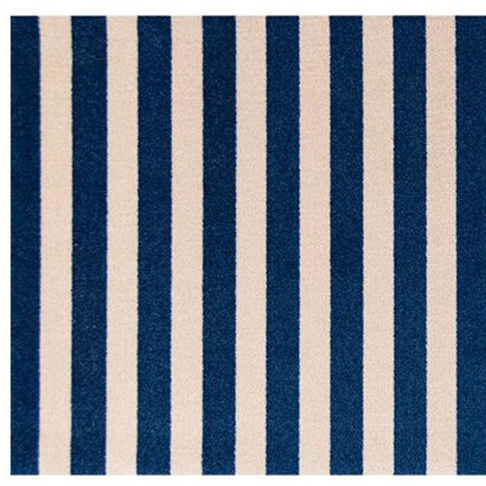 2' X 6' Navy And Sand Striped Tufted Washable Non Skid Area Rug