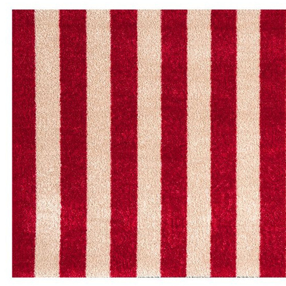 2' X 3' Red And Sand Striped Tufted Washable Non Skid Area Rug