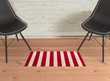 2' X 3' Red And Sand Striped Tufted Washable Non Skid Area Rug