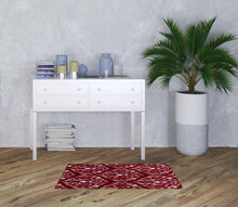 2' X 4' Red And White Ikat Tufted Washable Non Skid Area Rug