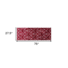 2' X 6' Red And White Ikat Tufted Washable Non Skid Area Rug