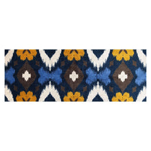2' X 6' Navy Chocolate Gold And Sand Ikat Tufted Washable Non Skid Area Rug