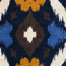 2' X 6' Navy Chocolate Gold And Sand Ikat Tufted Washable Non Skid Area Rug